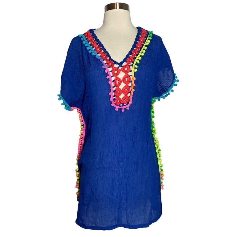 Boho Kaftan Swim Cover Up Size Medium Blue Multi